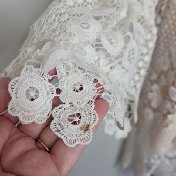 FREE PEOPLE dress‎ La Spezia white floral crochet lace bridal M - Picture 9 of 15